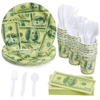 144 Piece Money Birthday Party Decorations for Party Supplies, Paper Plates, Napkins, Cups, & Cutlery Tableware Set, Hundred Dollar Bill Novelty (24 Guests) EasyOptionXY LLC