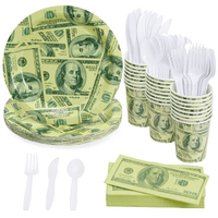 144 Piece Money Birthday Party Decorations for Party Supplies, Paper Plates, Napkins, Cups, & Cutlery Tableware Set, Hundred Dollar Bill Novelty (24 Guests) EasyOptionXY LLC