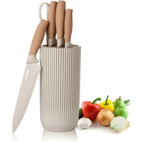 Kitchen Knife Set, 6-Pieces Khaki Sharp Knife Set for Kitchen, Non-stick Non-slip Stainless Steel Chef Knife Set with Universal Knife Block Suitable for Home Restaurant EasyOptionXY LLC