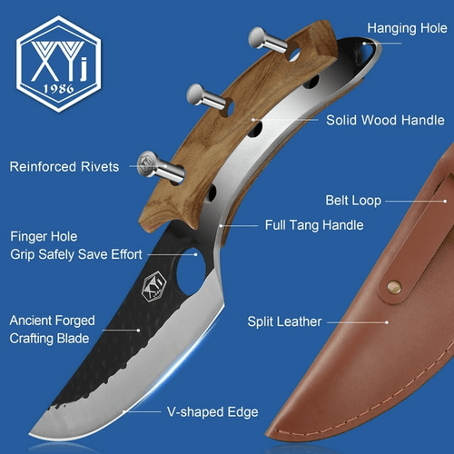 XYJ FULL TANG 6 Inch Kitchen Chef Knife High Carbon Steel Slicing Cleavers, Boning Knife Chef Fishing Knives For Camping Kitchen or Outdoor BBQ Butcher Knife With Carrying Leather Sheath EasyOptionXY LLC