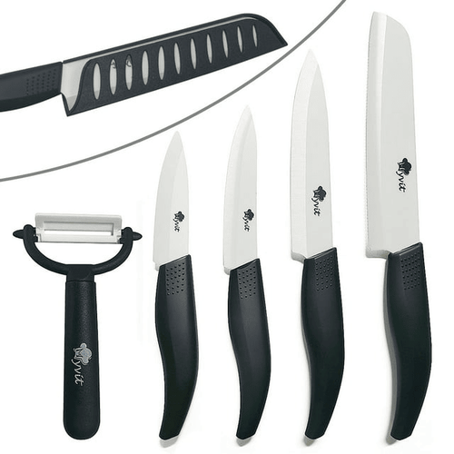 Rirool 5 Pcs Ceramic Knife Set, Professional Home Kitchen Knife with Covers, 6" Chef Knife, 5" Utility Knife, 4" Fruit Knife, 3" Paring Knife and a Peeler EasyOptionXY LLC