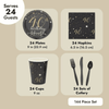 144 Piece 40th Birthday Party Supplies Set for Men, Women, Serves 24 Paper Plates and Napkins, Cups, Cutlery, Black and Gold Disposable Set for 40 Birthday Decorations EasyOptionXY LLC