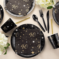 144 Piece 40th Birthday Party Supplies Set for Men, Women, Serves 24 Paper Plates and Napkins, Cups, Cutlery, Black and Gold Disposable Set for 40 Birthday Decorations EasyOptionXY LLC