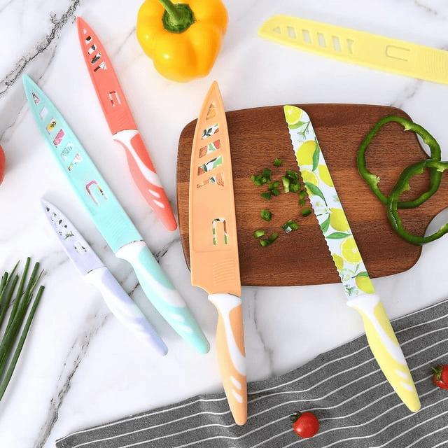 UPTRUST Knife Set, 10-piece Kitchen Knife Set Nonstick Coated with 5 Blade Guard, Multicolored Fruit Knives, Perfect as Kitchen Gifts EasyOptionXY LLC