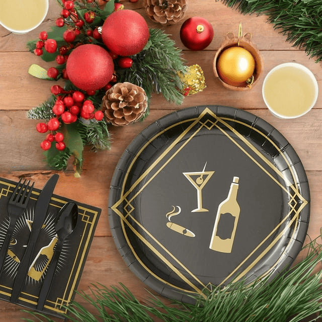 144 Piece 1920s Party Decorations - Murder Mystery Party Theme Paper Plates, Cups, Napkins and Cutlery (Serves 24) EasyOptionXY LLC