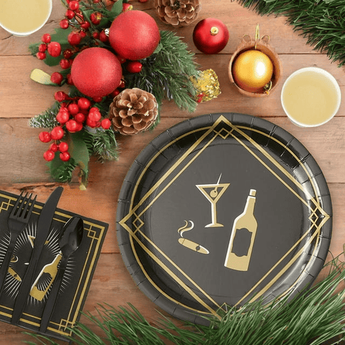 144 Piece 1920s Party Decorations - Murder Mystery Party Theme Paper Plates, Cups, Napkins and Cutlery (Serves 24) EasyOptionXY LLC