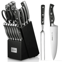 D.Perlla Knife Set, 16 Pieces German Stainless Steel Knife Set with Block and Wooden Handle, Black EasyOptionXY LLC