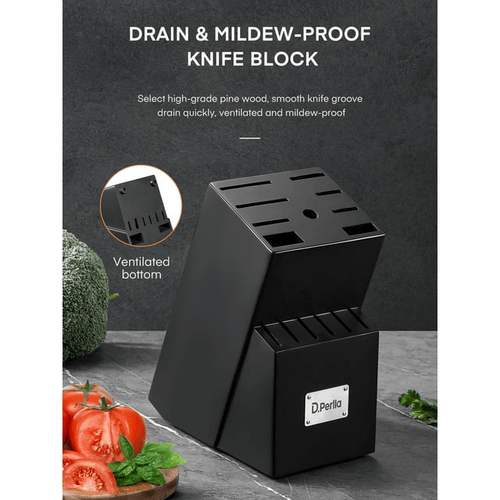 D.Perlla Knife Set, 16 Pieces German Stainless Steel Knife Set with Block and Wooden Handle, Black EasyOptionXY LLC