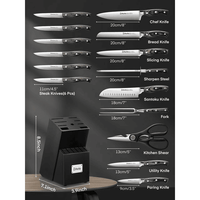 D.Perlla Knife Set, 16 Pieces German Stainless Steel Knife Set with Block and Wooden Handle, Black EasyOptionXY LLC