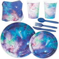168 Pieces Galaxy Party Supplies with Paper Plates, Napkins, Cups, and Cutlery for Outer Space Birthday Party Decorations (Serves 24) EasyOptionXY LLC