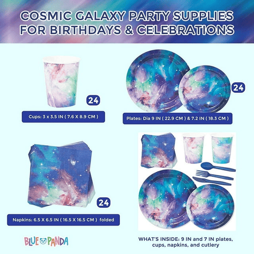 168 Pieces Galaxy Party Supplies with Paper Plates, Napkins, Cups, and Cutlery for Outer Space Birthday Party Decorations (Serves 24) EasyOptionXY LLC
