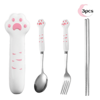 Travel Utensils, 4 Pcs Portable Flatware Set - Cutlery Set w/ Stainless Steel Fork Spoon Chopsticks & Case for School, Office, Picnic (Cat Paws) EasyOptionXY LLC