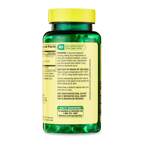 Spring Valley Odor-Controlled Garlic Softgels Dietary Supplement; 1; 000 mg; 120 Count EasyOptionXY LLC