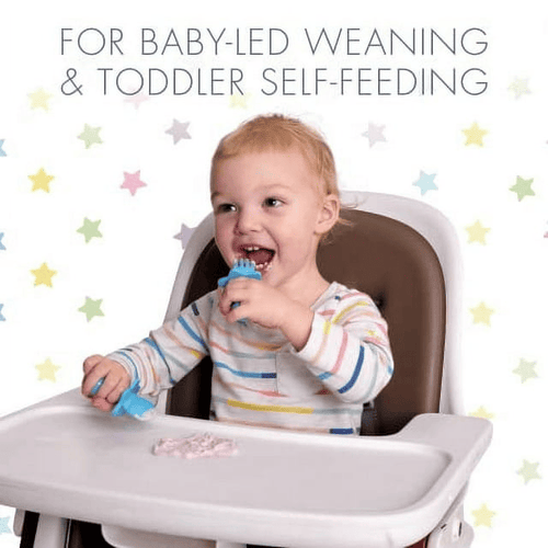 Nooli First Self-Feeding Utensils USA-Made, BPA-Free Spoon & Fork Set for Babies & Toddlers Ages 6+ Months Anti-Choke Shield Easy-Grip Handles for Baby-Led Weaning and Independent Eating (Blue) EasyOptionXY LLC