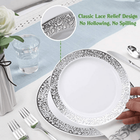 350 Piece Silver Dinnerware Set 50 Guest-100 Silver Lace Plastic Plates-50 Silver Plastic Silverware-50 Silver Plastic Cups-50 Linen Feel Silver Paper Napkins,FOCUSLINE Disposable Dinnerware Set EasyOptionXY LLC