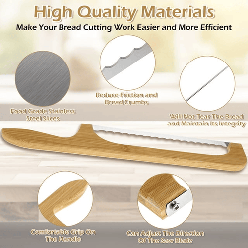 Jetcloudlive Wooden Bread Bow Knife, 15.7" Serrated Bagel Knife Sourdough Cutter Fiddle Bow Bread Slicer Knife for Homemade Bread, Premium Stainless Steel Saw EasyOptionXY LLC