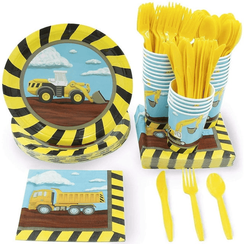 Serves 24 Under Construction Theme Party Supplies Decoration for Kids Birthday, Disposable Paper Plates, Napkins, Cups & Cutlery EasyOptionXY LLC