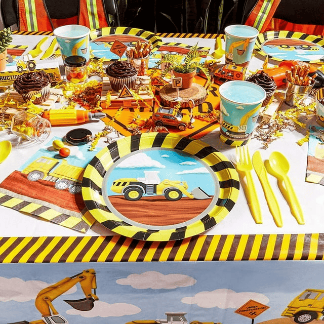 Serves 24 Under Construction Theme Party Supplies Decoration for Kids Birthday, Disposable Paper Plates, Napkins, Cups & Cutlery EasyOptionXY LLC