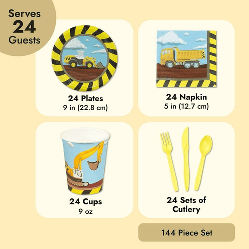 Serves 24 Under Construction Theme Party Supplies Decoration for Kids Birthday, Disposable Paper Plates, Napkins, Cups & Cutlery EasyOptionXY LLC