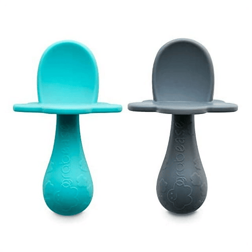 Grabease Baby Silicone Spoon Set for Baby-Led Weaning & First Stage Self-Feeding: Soft, Safe 100% Food-Grade Silicone, Safe for Dishwasher, No BPA/PVC/Latex/Phthalates, Set of 2 (Teal, Gray) EasyOptionXY LLC