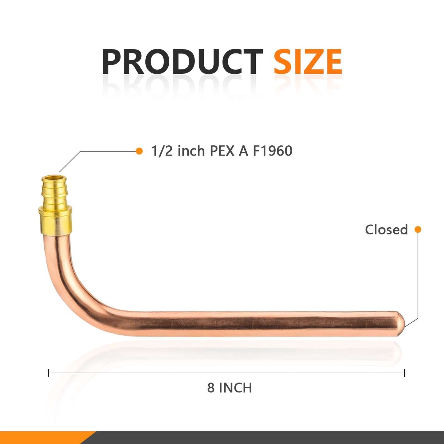 PEX A Expansion 1/2" 8" Copper Stub