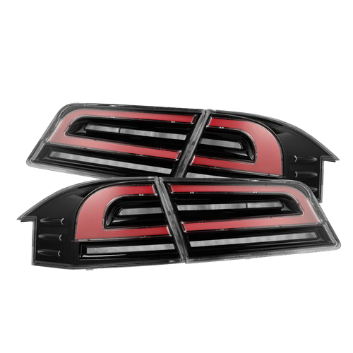AlphaRex 12-21 Tesla Model S LUXX-Series LED Tail Lights Black Red (With Black Trunk Center Piece Replacement) OffRoadUSA.com