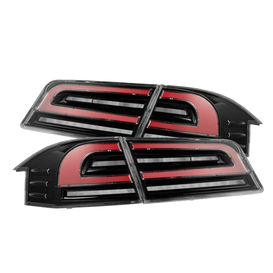 AlphaRex 12-21 Tesla Model S LUXX-Series LED Tail Lights Black Red (With Black Trunk Center Piece Replacement)
