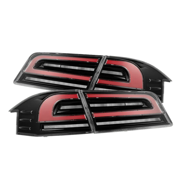 AlphaRex 12-21 Tesla Model S LUXX-Series LED Tail Lights Black Red (With Black Trunk Center Piece Replacement) OffRoadUSA.com