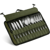 13 Piece Stainless Steel Family Cutlery Picnic Utensil Set with Travel Case for Camping | Hiking | BBQs - Includes Forks | Spoons | Knifes | Chopstick, Plus Nylon Commuter Case (Green) EasyOptionXY LLC