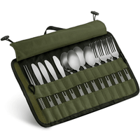 13 Piece Stainless Steel Family Cutlery Picnic Utensil Set with Travel Case for Camping | Hiking | BBQs - Includes Forks | Spoons | Knifes | Chopstick, Plus Nylon Commuter Case (Green) EasyOptionXY LLC