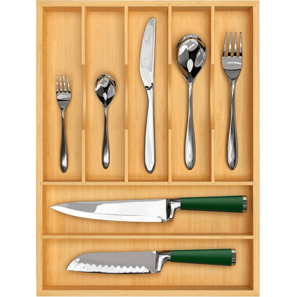 Bamboo Kitchen Drawer Organizer Tray for Flatware - Best Cutlery Tray for Silverware and Kitchen Utensils (7 Slots, Natural) EasyOptionXY LLC