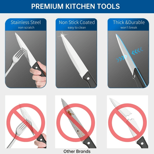 GPED Steak Knives Set of 4, 4.5-inch Serrated Steak Knife Set, Ultra Sharp Stainless Steel Triple Rivet Collection Kitchen Steak Knife Set, Non-Stick & Rust-Resistant Dinner Knives EasyOptionXY LLC