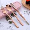 Stainless Steel Cutlery Set - Spoon Fork & Chopsticks with Wheat Box - Travel Set EasyOptionXY LLC