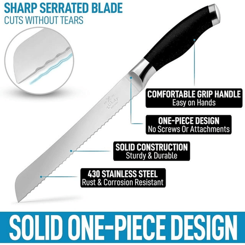 Zulay Kitchen Serrated Bread Knife Black EasyOptionXY LLC