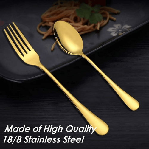 Set of 12, Gold Plated Stainless Steel Dinner Forks and Spoons, findTop Heavy-duty Forks ( 8 Inch ) and Spoons ( 7 Inch ) Cutlery Set- Gold EasyOptionXY LLC