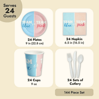 144 Piece Gender Reveal Plates, Napkins, Cups, Cutlery, Team Boy and Team Girl Party Supplies, Decorations (Serves 24) EasyOptionXY LLC