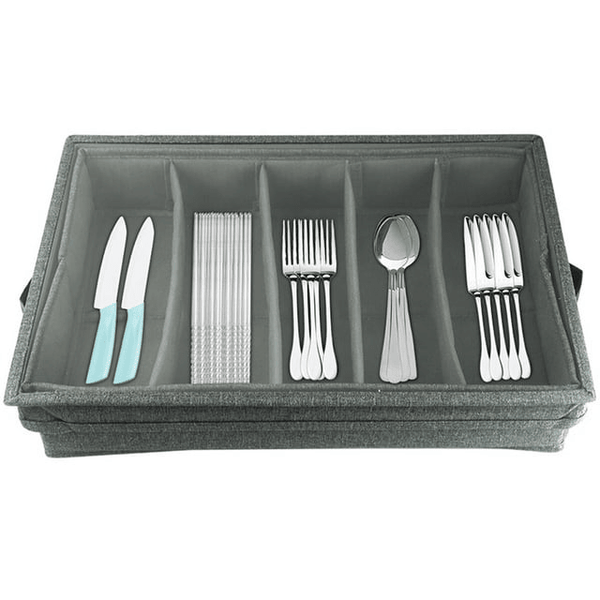 Flatware Storage Case with PVC Lid 5 Compartment Foldable Utensil Storage Box Silverware Storage Box Chest Cutlery Storage Holder with Handle for Home Kitchen Utensils EasyOptionXY LLC