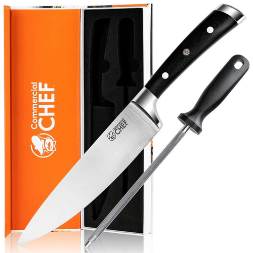 Commercial Chef Pro Chef Knife 8 inch Blade with Triple Rivet Ergonomic G10 Handle with Knife Sharpener - 7Cr17Mov High Carbon Stainless Steel Forged Chef's Knife Razor Sharp Full Tang Sharp Japanese EasyOptionXY LLC