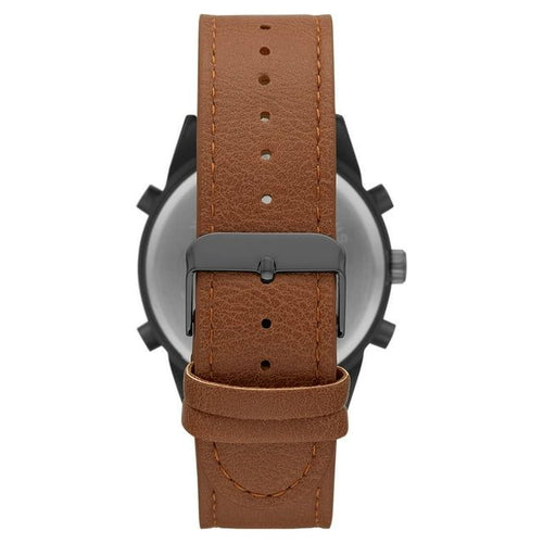 GEORGE Men's Gunmetal Analog Watch Set: White Dial, Brown Vegan Leather, Bonus Bracelets (FMDXGE012). EasyOptionXY LLC