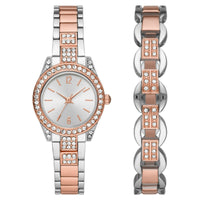 Time & Tru Women's Wristwatch: Silver and Rose Gold Tone Watch & Bracelet Set with Crystal Accents (FMDXTT027) EasyOptionXY LLC