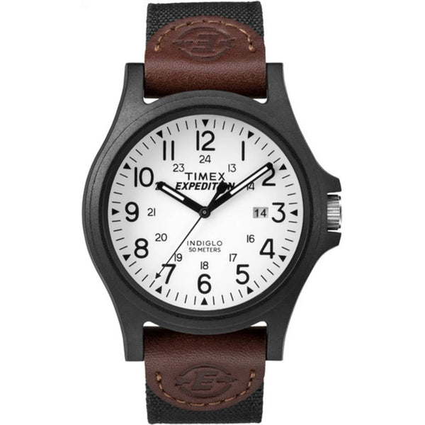Timex Men's Expedition Acadia 40mm Watch – Black Case Black Dial with Black & Brown Leather & Fabric Strap EasyOptionXY LLC