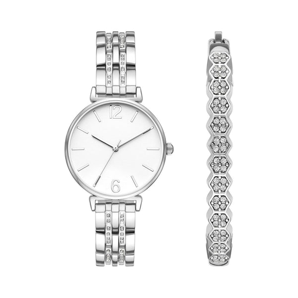 Time & Tru Women's Wristwatch Set: Silver Tone Watch & Bracelet Set (FMDXTT042) EasyOptionXY LLC