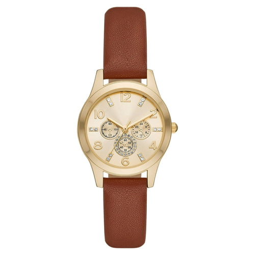 Time and Tru Women's Gold Tone Crystal Accent Watch with Faux Leather Strap EasyOptionXY LLC