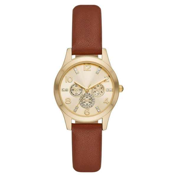 Time and Tru Women's Gold Tone Crystal Accent Watch with Faux Leather Strap EasyOptionXY LLC