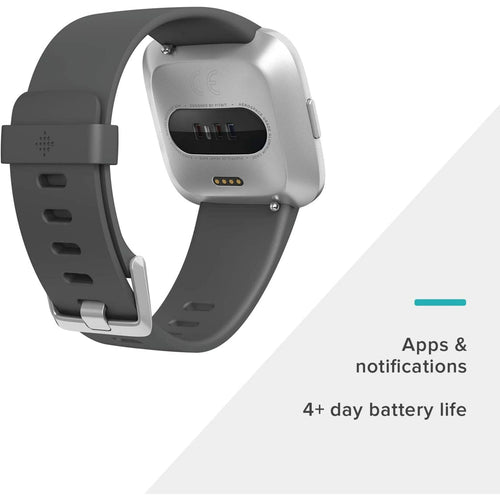 Fitbit Versa Lite Edition Smartwatch Silver Aluminum Case Charcoal Silicone Band EasyOptionXY LLC