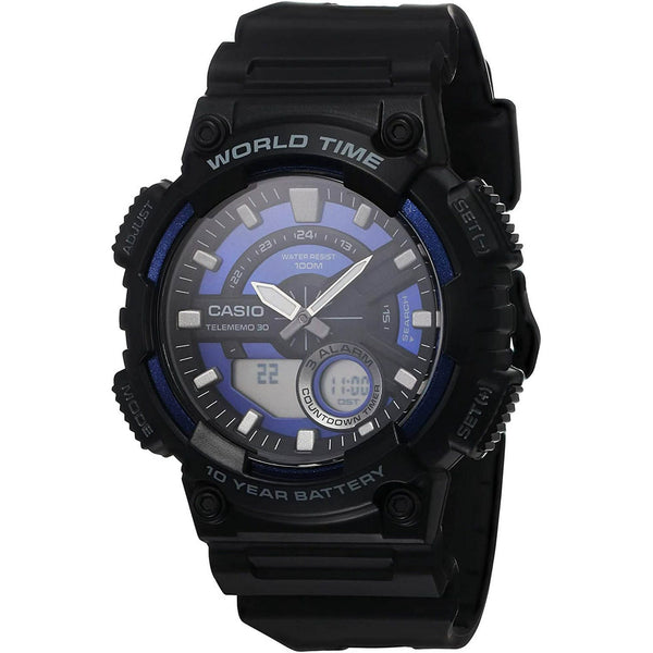 Casio Men's Analog-Digital World Time 100m Black Resin Watch AEQ110W-2A2V EasyOptionXY LLC