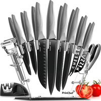 PrinChef Knife Set, 19 Pcs Rust Proof Knives Set for Kitchen, with Acrylic Stand, Sharpener, Scissors and Peeler, Stainless Steel knife sets with Black Coating, Nonstick and No Scratch EasyOptionXY LLC