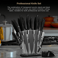 Knife Set with Block,Sharpener,Acrylic Stand 17 PCS Black High Carbon Stainless Steel Kitchen Knives EasyOptionXY LLC