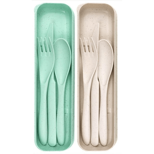2 Pack Reusable Travel Utensils Set with Case, Wheat Straw Portable Knife Fork Spoons Tableware, Eco-Friendly Cutlery for Kids Adults Travel Picnic Camping Utensils, Green and Beige EasyOptionXY LLC