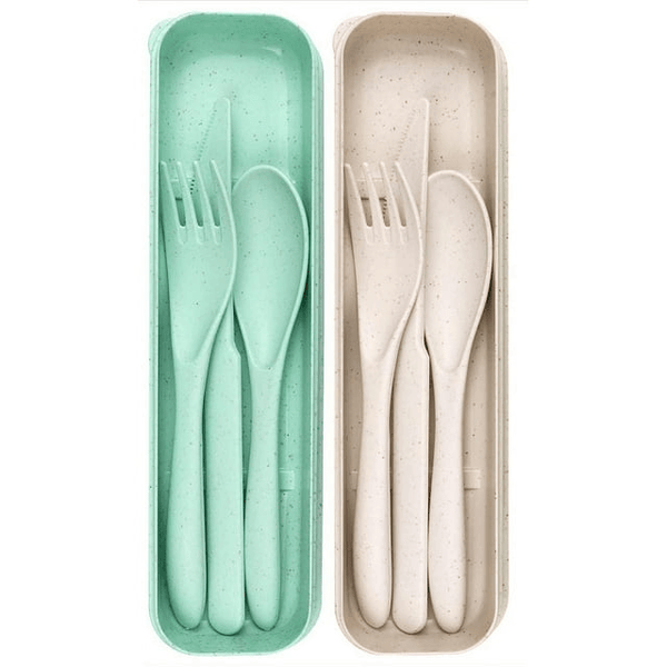 2 Pack Reusable Travel Utensils Set with Case, Wheat Straw Portable Knife Fork Spoons Tableware, Eco-Friendly Cutlery for Kids Adults Travel Picnic Camping Utensils, Green and Beige EasyOptionXY LLC